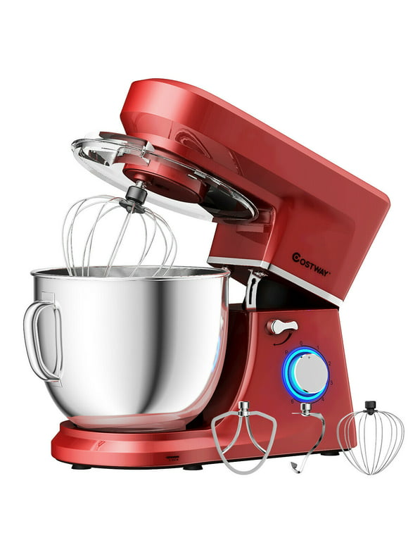 Costway Tilt-Head Stand Mixer 7.5 Qt 6 Speed 660W with Dough Hook, Whisk & Beater Red