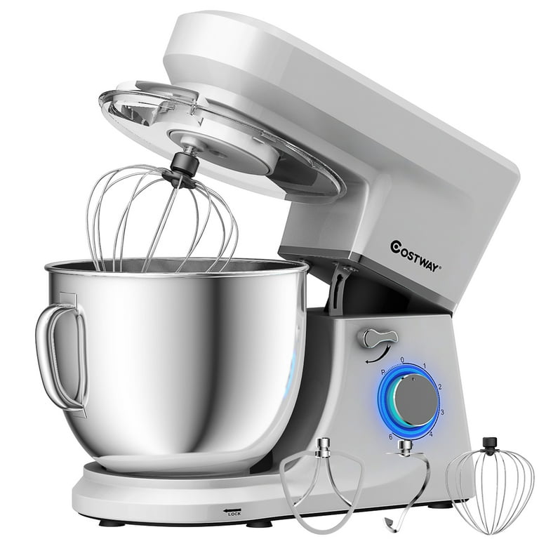 Costway Tilt-Head Stand Mixer 7.5 Qt 6 Speed 660W with Dough Hook, Whisk &  Beater Silver