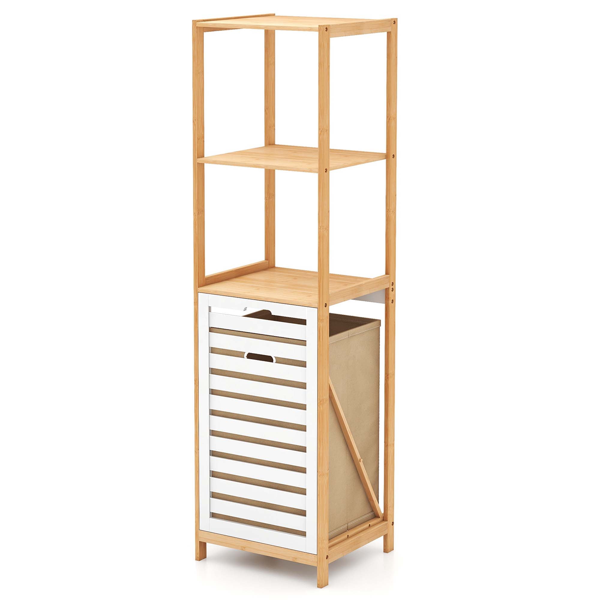 Costway Tilt-Out Laundry Hamper with 3-Tier Shelf Removable Liner Lightweight Design