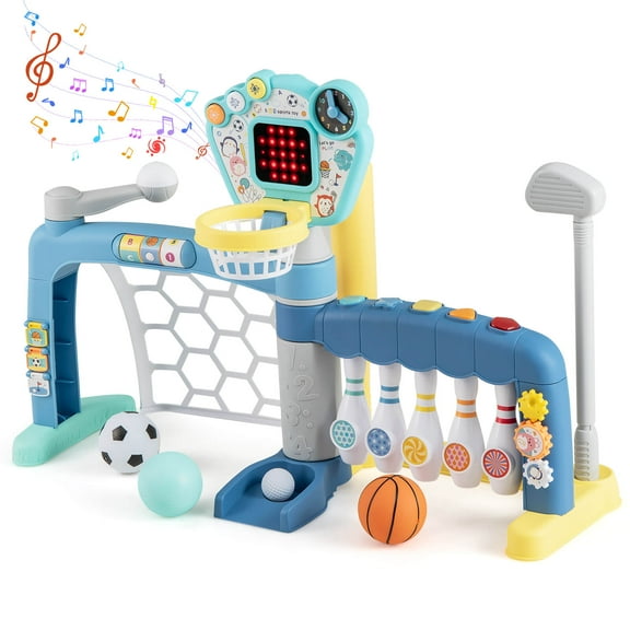 Costway Toddler Sports Toys 5-in-1 Basketball Soccer Bowling Baseball Golf with Lights