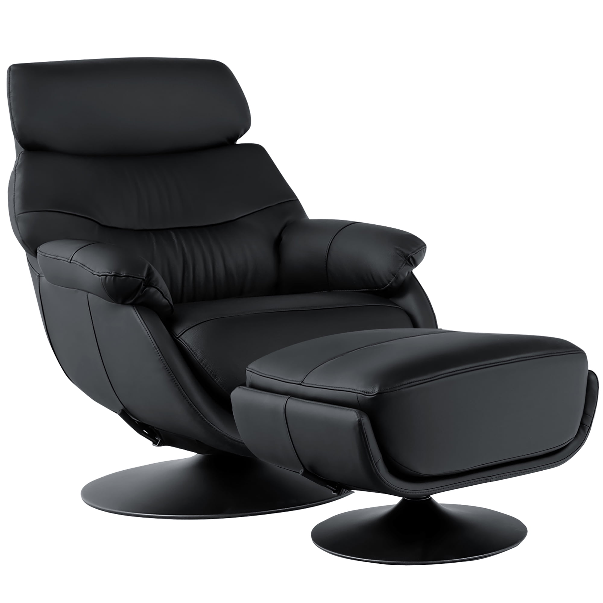 Costway Top Grain Leather Swivel Rocking Chair and Ottoman Set w