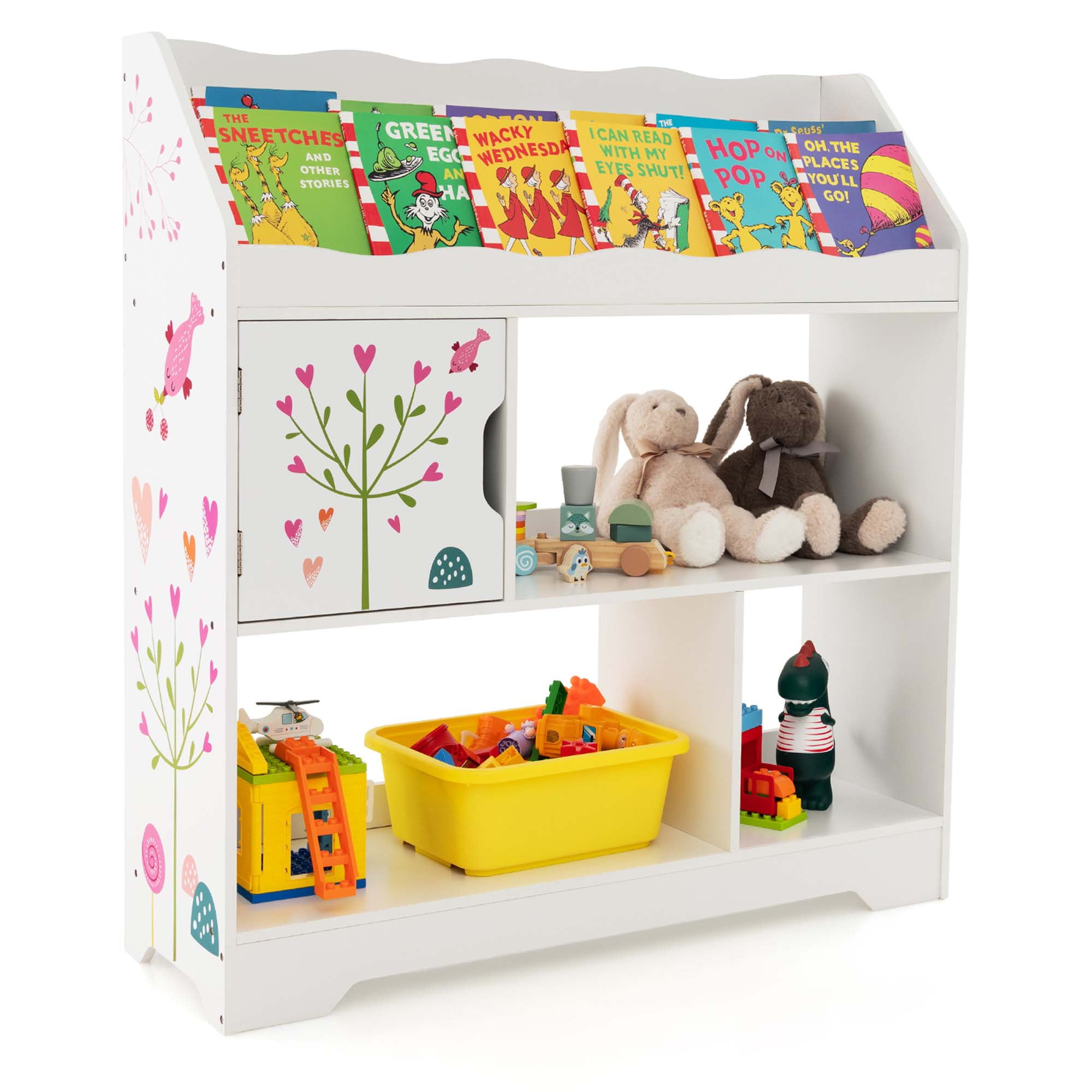 Costway Toy Storage Organizer 3-In-1 Kids Toy Shelf with Book Shelf ...