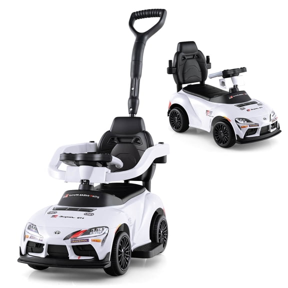 Costway Toyota Licensed Ride on Push Car with Parent-Control Handle Music Safety Guardrail White