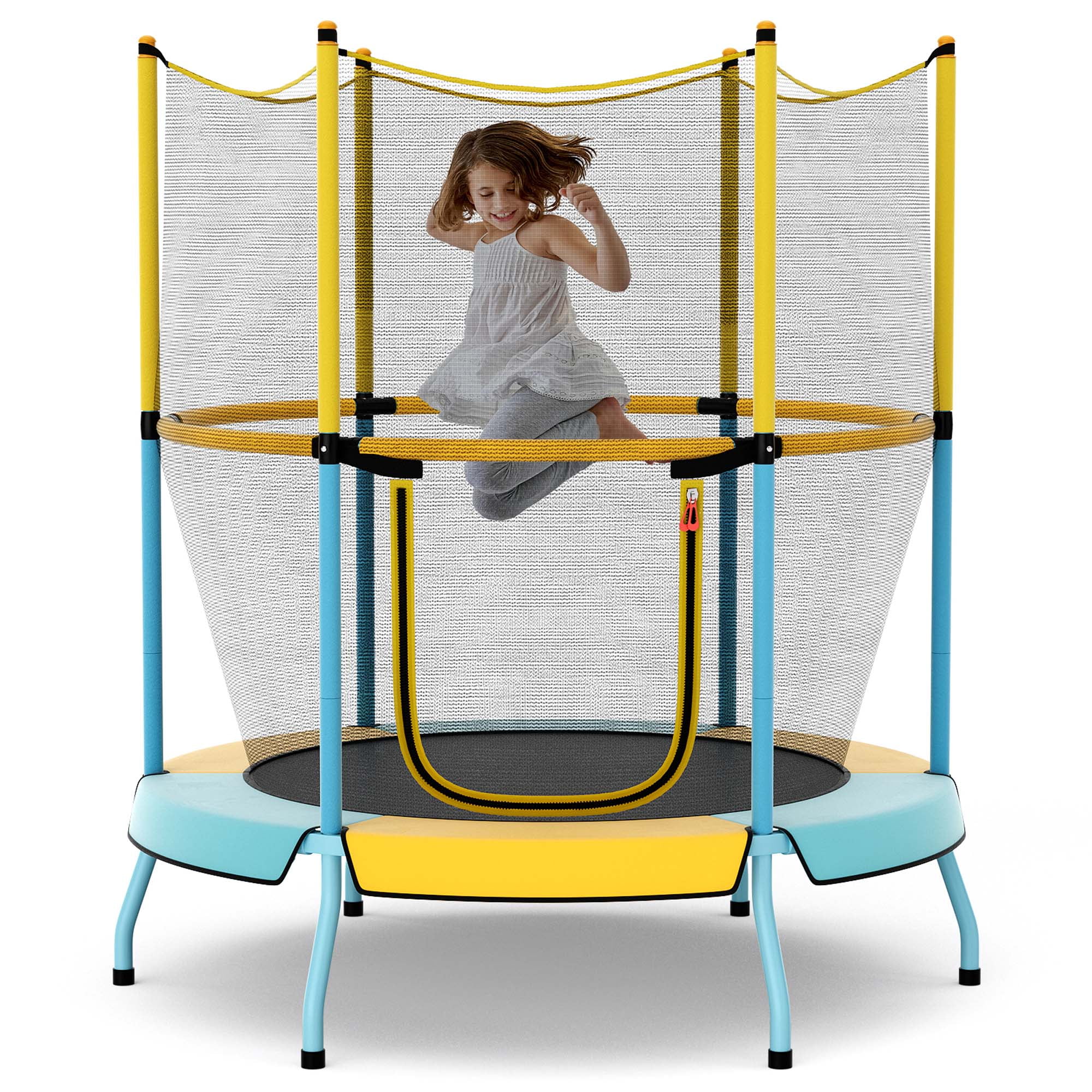Costway Trampoline for Kid's with Safety Enclosure Net, Blue/Yellow, 52.00" x 52.00" x 55.50"
