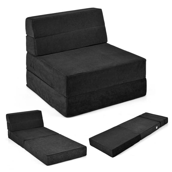 Costway Tri-Fold Fold Down Chair Flip Out Lounger Convertible Sleeper Bed Couch Dorm New Black