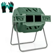 Costway Tumbling Composter 40 Gallon Garden Rotating Compost Bin with Dual Chamber Green