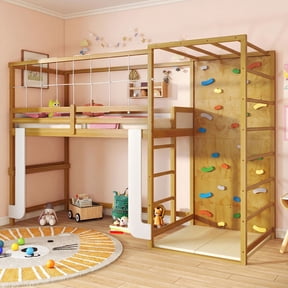Costway Twin Bunk Bed with Jungle Gym, Climbing Ladder, Rock Wall & Monkey Bar