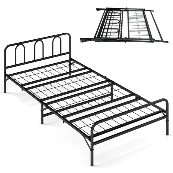 Costway Twin Foldable Bed Frame with Headboard & Footboard, Under-Bed Storage for Dorm
