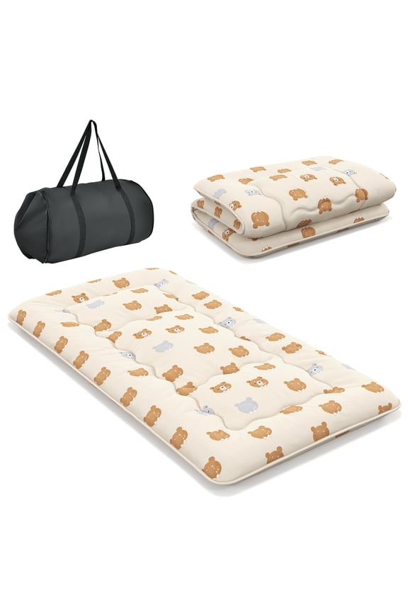 Twin Futon Mattress Japanese Floor Pad Washable Cover Carry Bag Brown Bear