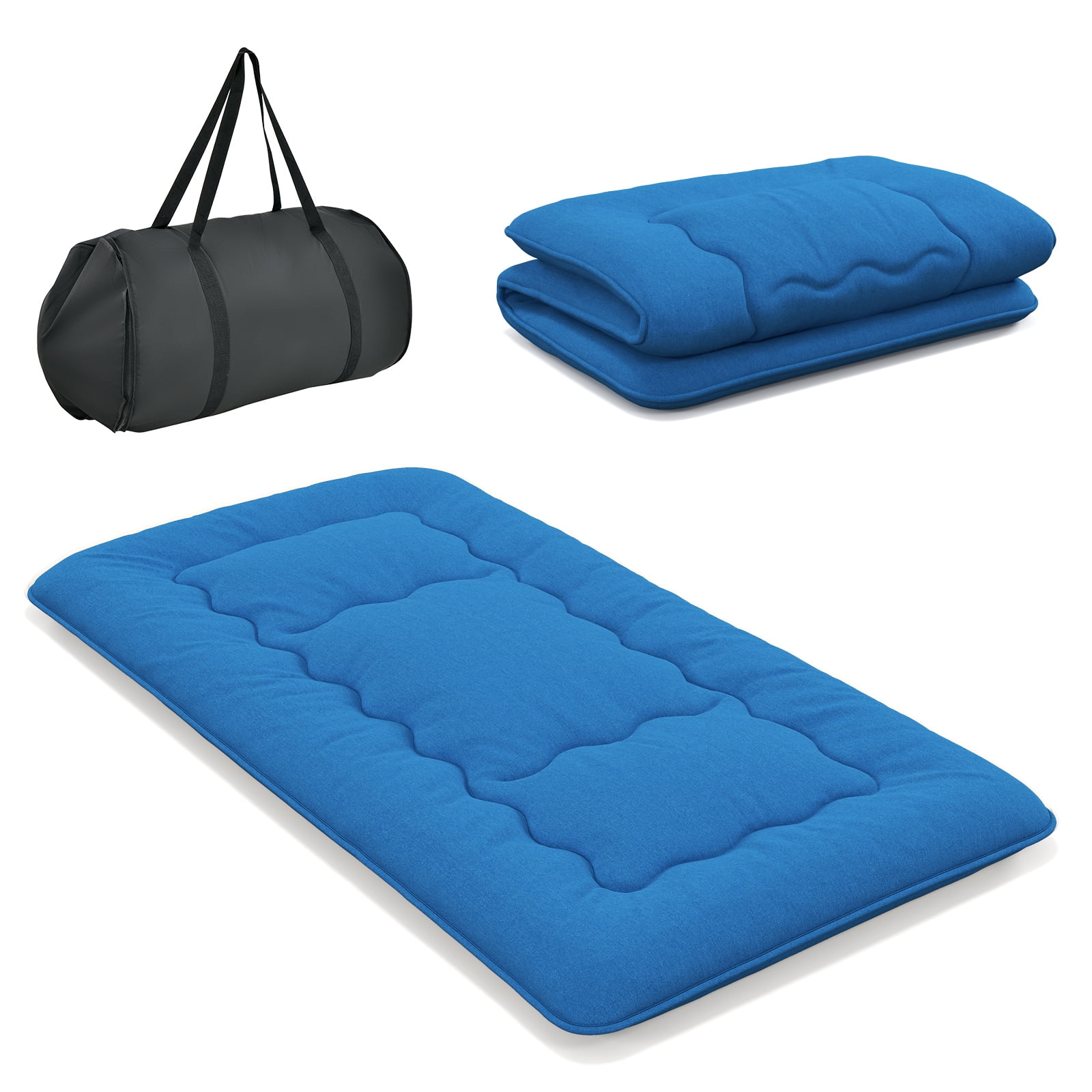 Twin Blue Handcrafted Polyester Futon Pad with Carry Bag
