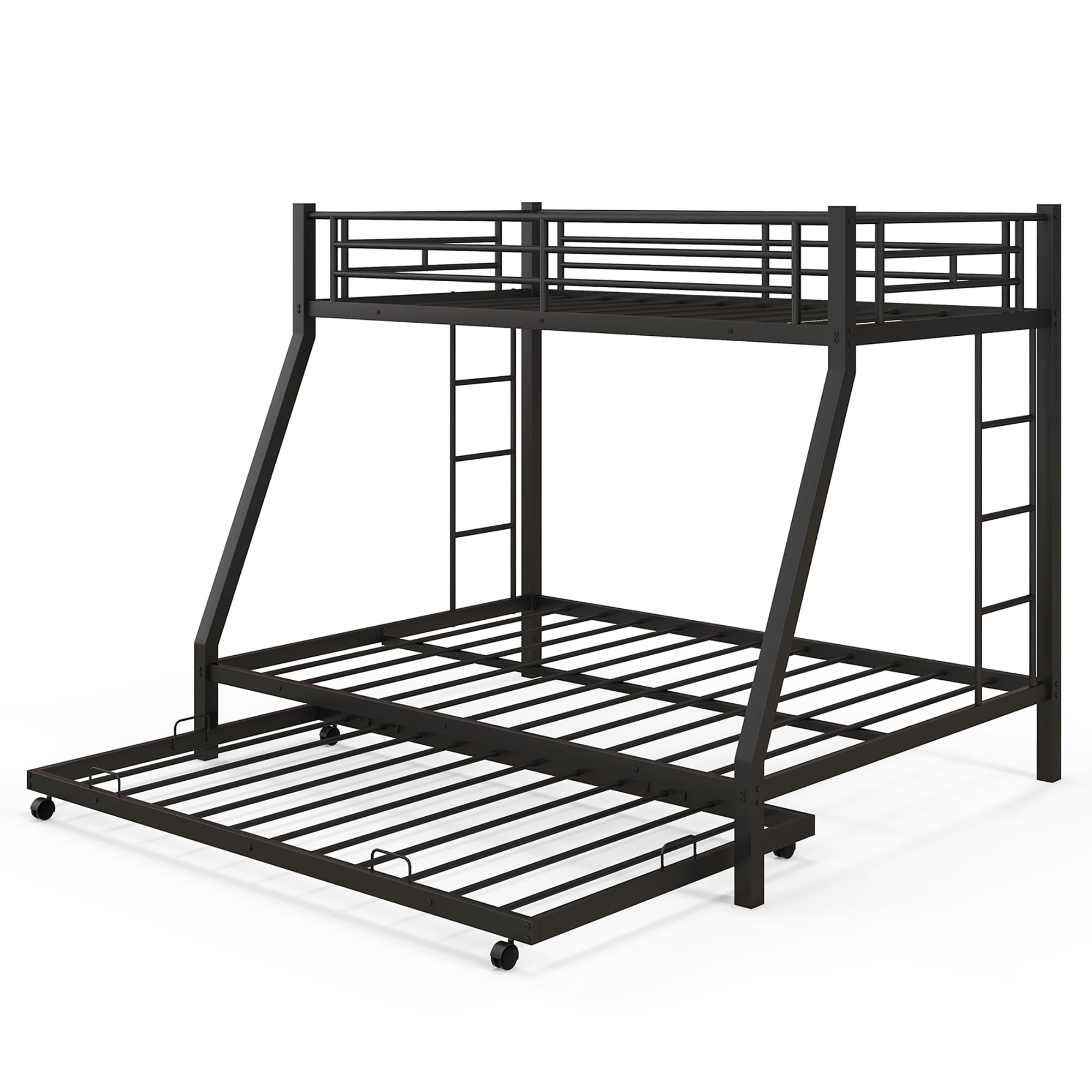 Costway Twin Over Full Metal Bunk Bed With Trundle Slats Support for