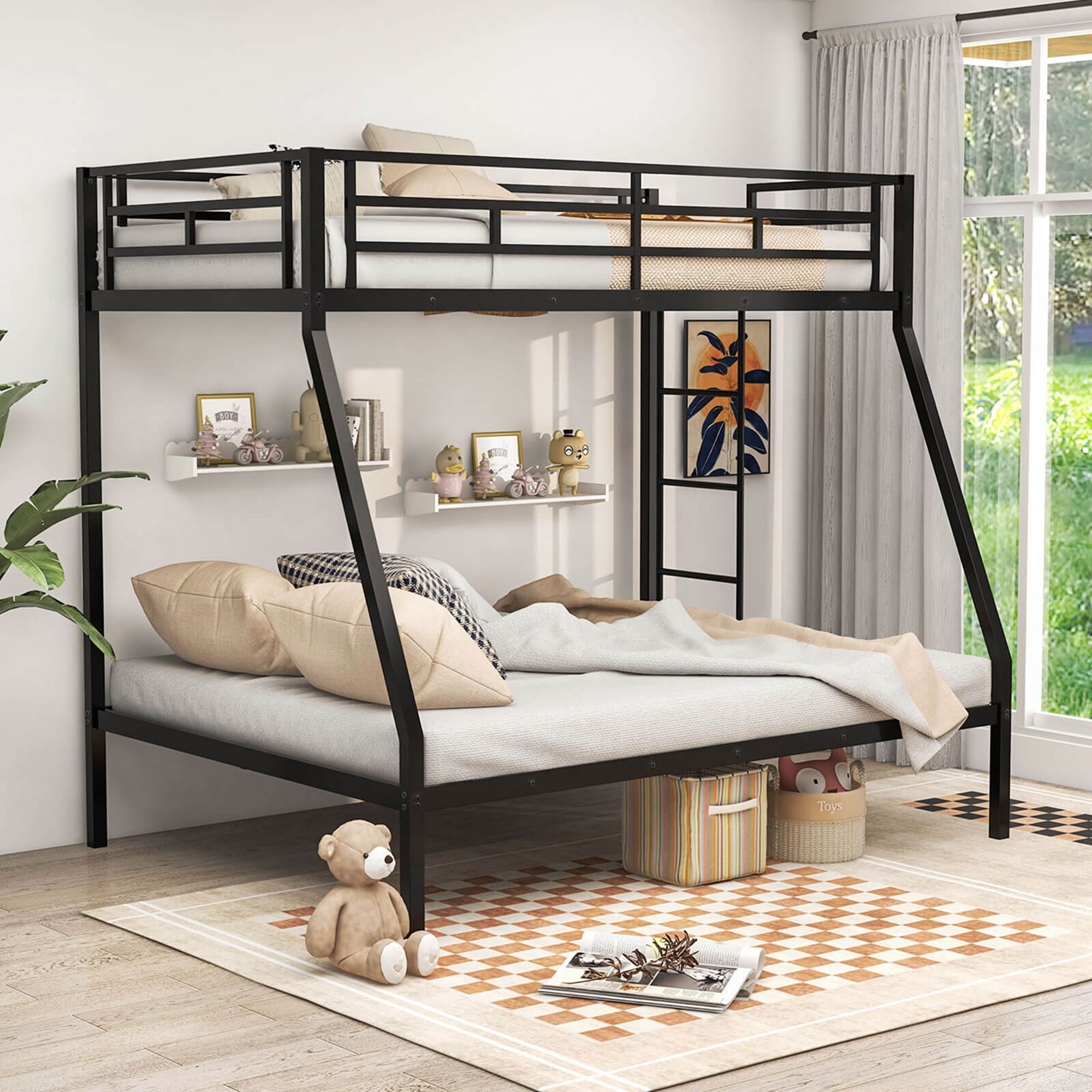 Costway Twin Over Full House Bunk Bed w/Metal Frame and Ladder Space ...