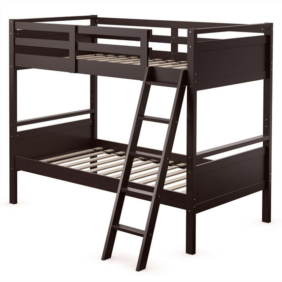 Costway Twin Over Twin Bunk Bed Convertible 2 Individual Beds Wooden Espresso