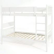 Costway Twin Over Twin Bunk Bed Solid Wood Bed Frame with Ladder Full-length Guardrails White