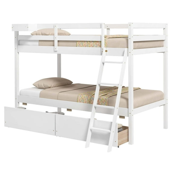 Costway Twin Over Twin Bunk Bed with 2 Storage Drawers Ladder No Box Spring Needed White
