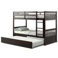 thumbnail image 1 of Costway Twin Over Twin Bunk Bed with Twin Trundle Solid Wood Frame Espresso, 1 of 10