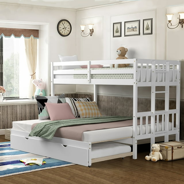 Costway Convertible Wood Bunk Beds Twin Over Twin with Trundle and ...