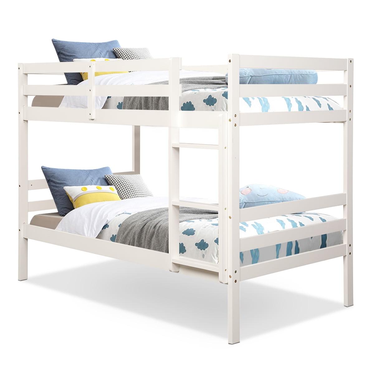 Costway Twin Over Twin Wood Bunk Beds Ladder Safet