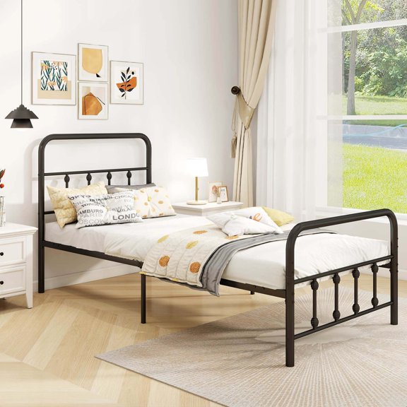 Costway Twin Size Bed Frame with Headboard Under Bed Storage No Box Spring Needed Black