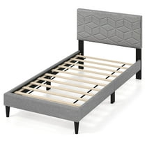 Costway Twin Size Bed Frame with Linen Fabric Upholstered Headboard & Wooden Slat Support