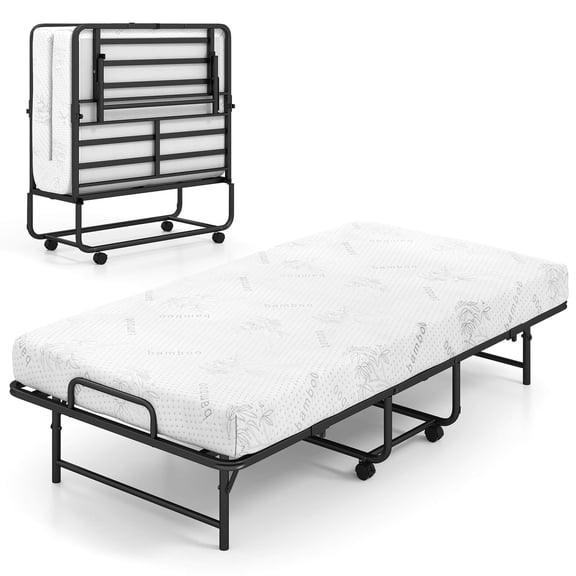 Costway Twin Size Folding Bed with 5-Inch Mattress, Memory Foam Mattress & Metal Slat Frame