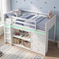 thumbnail image 1 of Costway Twin Size Loft Bed with LED Lights Underbed Space Drawers Shelves Ladder White, 1 of 10