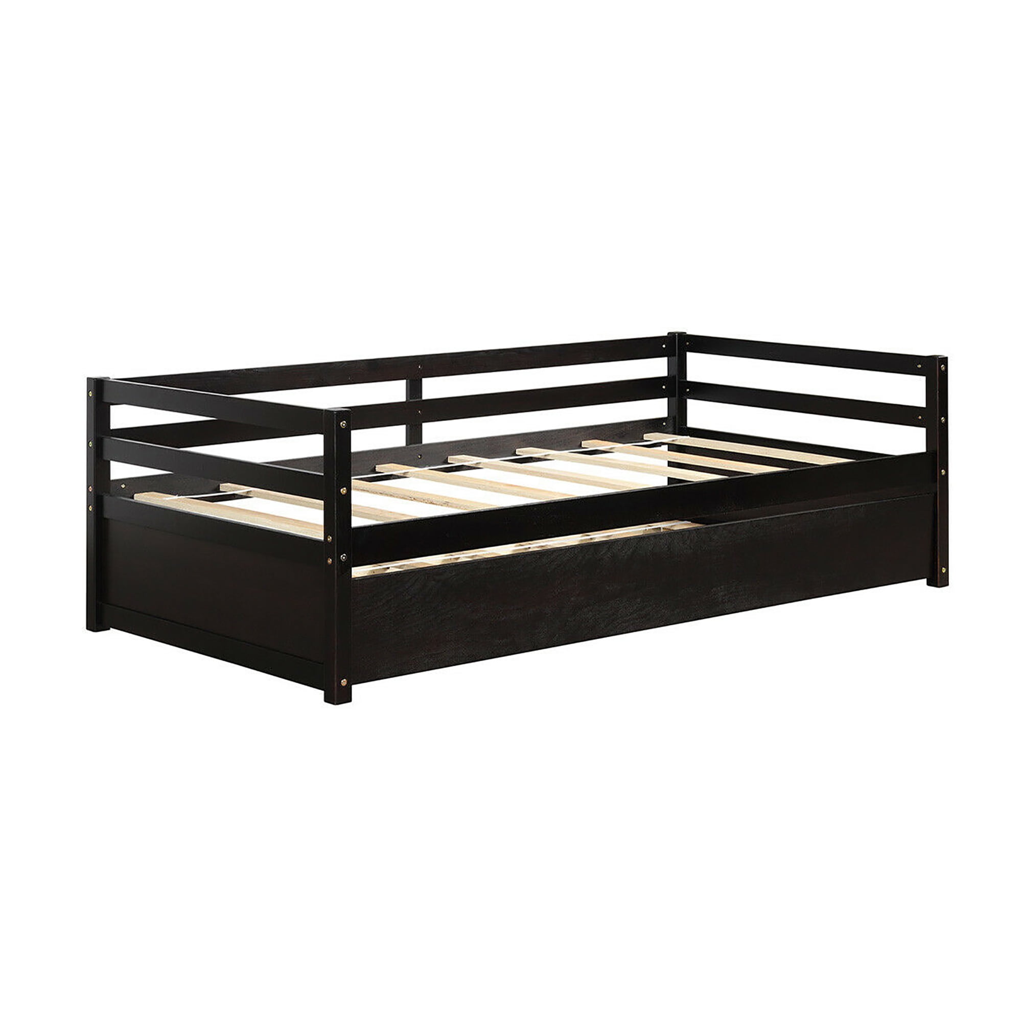 Costway Twin Size Trundle Daybed Wooden Slat Support Mattress