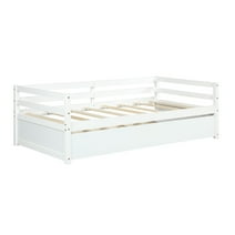 Costway Twin Size Trundle Daybed Wooden Slat Support Mattress Platform for Kids White