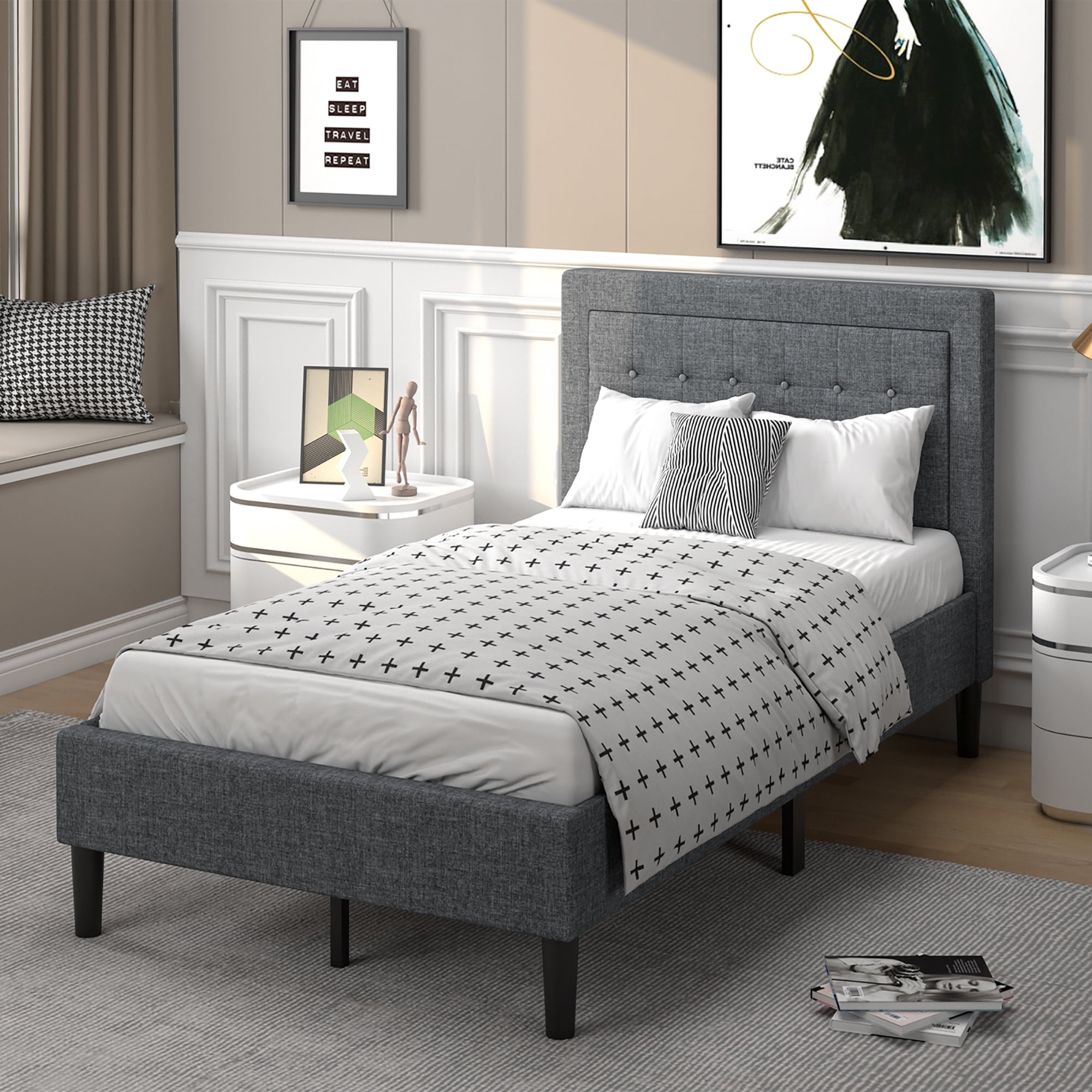 Free Shipping! Costway Twin Size Upholstered Bed Frame Free Shipping! Costway Twin Size Upholstered Bed Frame