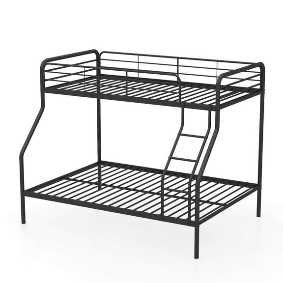 Costway Twin over Full Metal Bunk Bed with Inclined Ladder Safety Guardrail, Slat Support Black