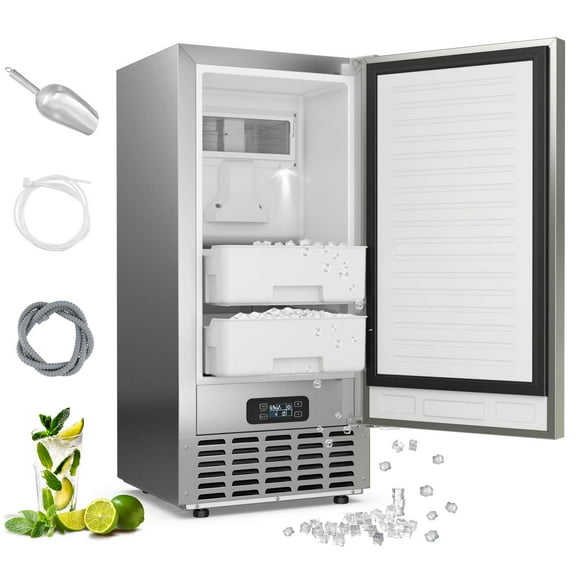 Costway Under Counter Nugget Ice Maker with Self-Cleaning 80 lbs/Day 24H Timer LCD Control