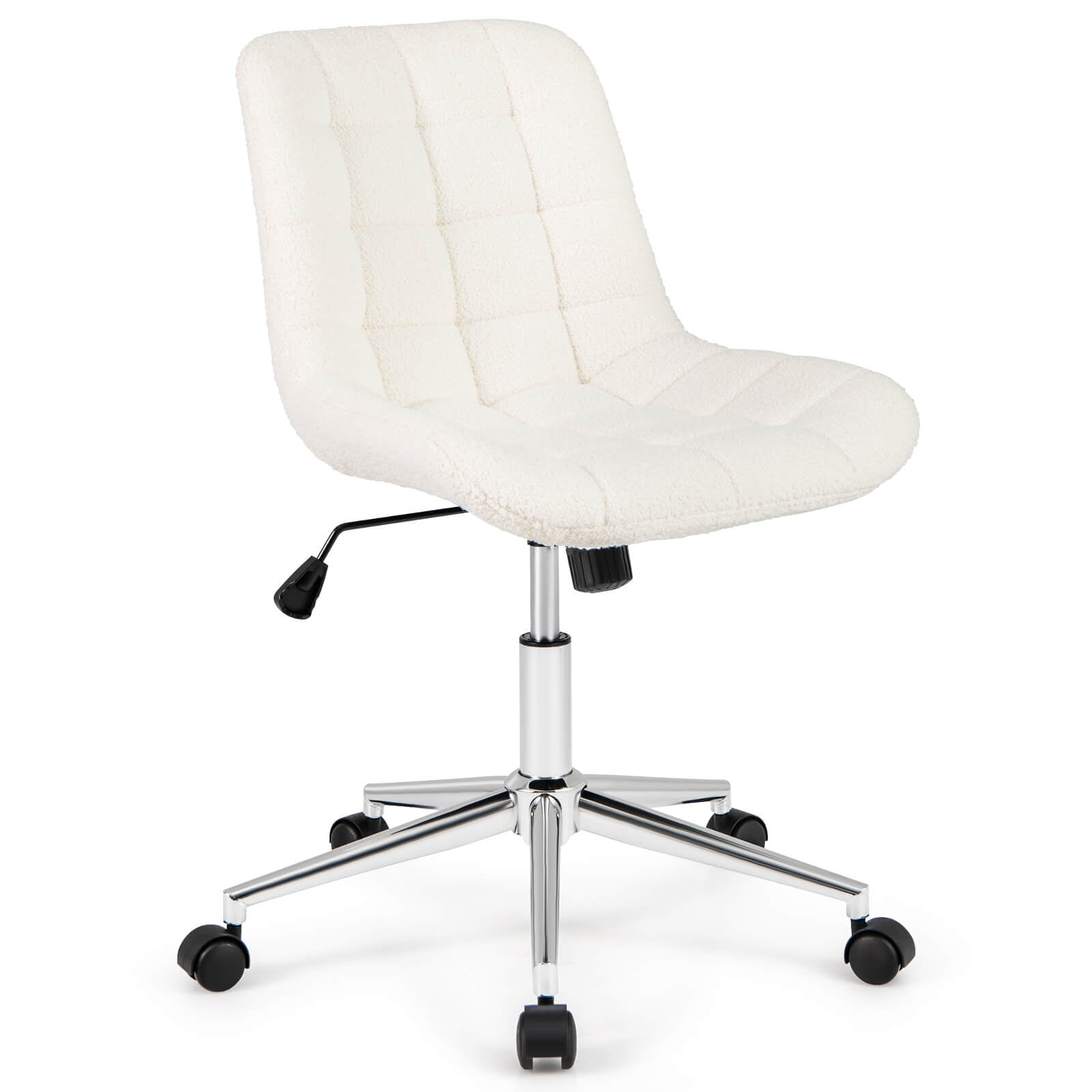 Costway Upholstered Armless Office Chair with Adjustable Height & Wheels for Small Spaces White