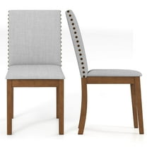 Costway Upholstered Dining Chairs Set of 2 with Nailhead Trim Rubber Wood Legs Padded Seat