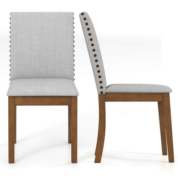 Costway Upholstered Dining Chairs Set of 2 with Nailhead Trim Rubber Wood Legs Padded Seat