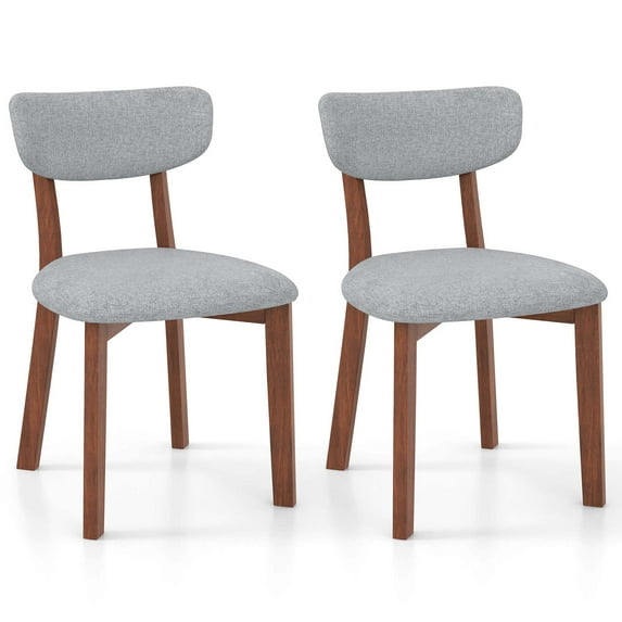 Costway Upholstered Dining Chairs Set of 2 with Solid Rubber Wood Frame, Curved Backrest Grey