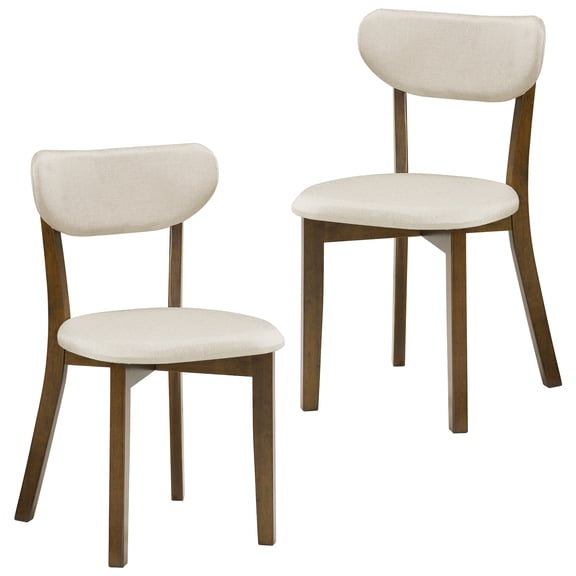 Costway Upholstered Dining Chairs Set of 2 with Solid Rubber Wood Frame, Curved Backrest Walnut & Beige