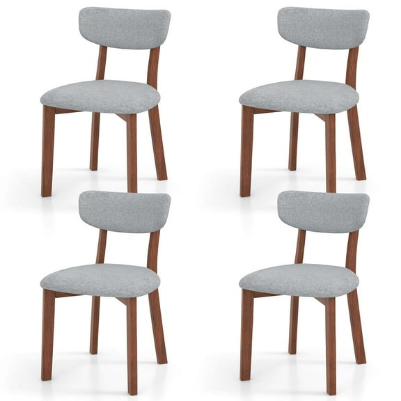 Costway Upholstered Dining Chairs Set of 4 with Solid Rubber Wood Frame, Curved Backrest Grey