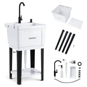 Costway Utility Sink, Laundry Tub with Rotating Faucet, Storage Shelf, Adjustable Legs