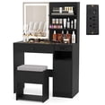 thumbnail image 1 of Costway Vanity Desk Set with Mirror & Lights Power Outlet Cushioned Stool Drawer & Shelves Black, 1 of 10