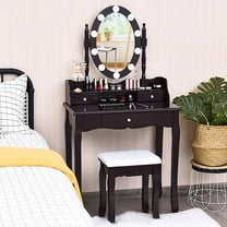 Costway Vanity Dressing Table 10 Dimmable Bulbs Touch Switch Brown