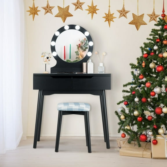 Costway Vanity Makeup Dressing 8 Dimmable Bulbs Lighted Black