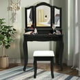 thumbnail image 1 of Costway Vanity Makeup Dressing Table Set W/Stool 4 Drawer&Mirror Jewelry Wood Desk Black, 1 of 12