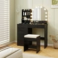 thumbnail image 1 of Costway Vanity Set with Mirror and Lights Dressing Table and Chair 4 Drawers 3 Open Shelves Black, 1 of 10