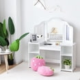 thumbnail image 1 of Costway Vanity Table Set Makeup Dressing Kids Girls Study Table Tri Folding Mirror, 1 of 9