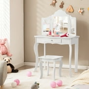 Costway Vanity Table Set Makeup Dressing Table Stool Mirror White