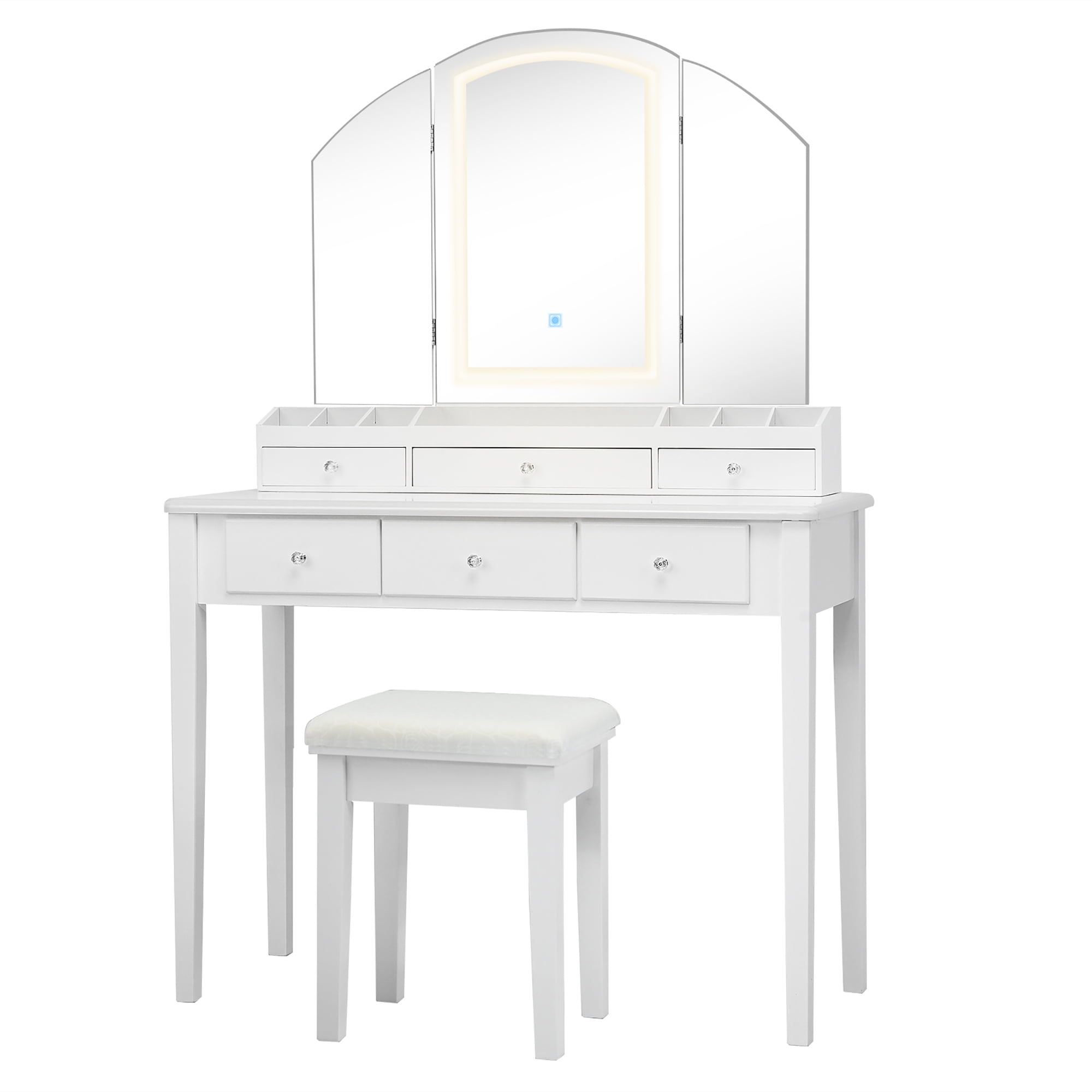 Mainstays Kensington 2pc Vanity Table and Stool Set with Lighted Mirror and USB White