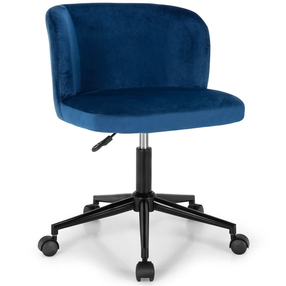 Costway Velvet Home Office Leisure Vanity Chair Armless Adjustable Swivel Blue