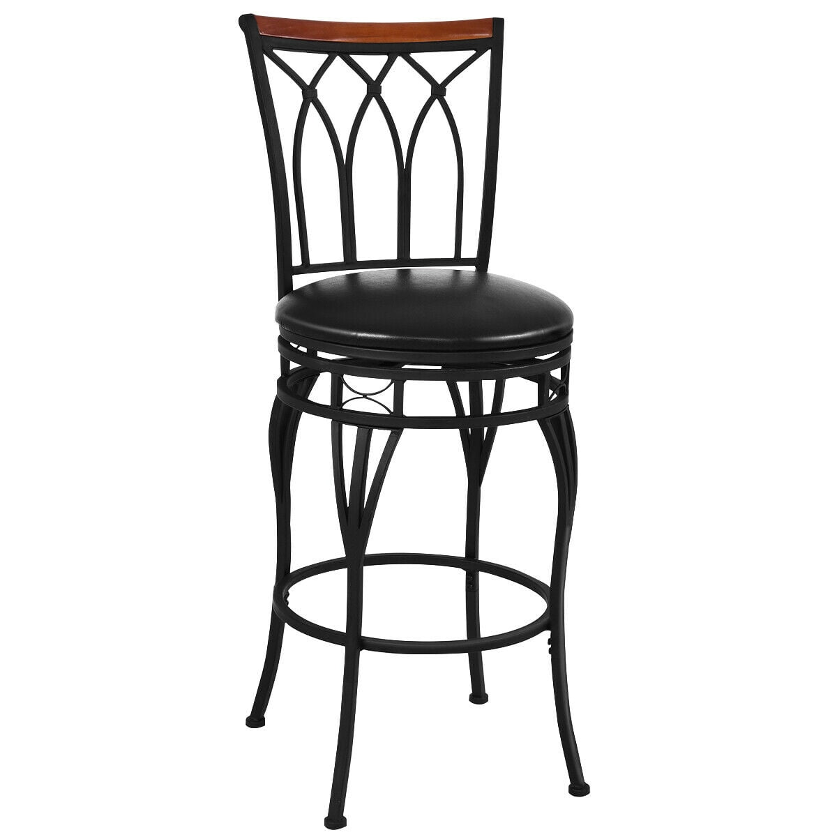 Costway Vintage Barstool 24"28.5" Height Adjustable Padded Seat Bistro Pub Chair Steel Full Back