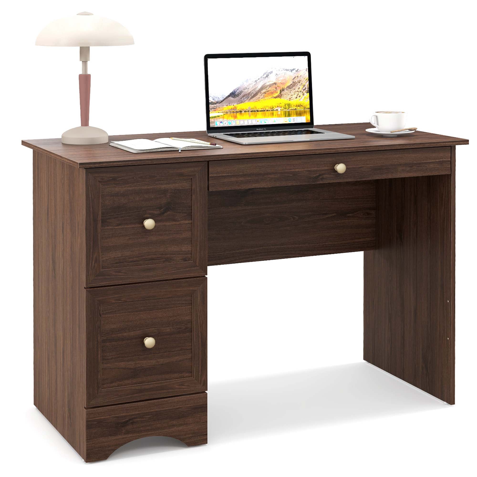 Charming Brown Engineered Wood Computer Desk with 3 Drawers