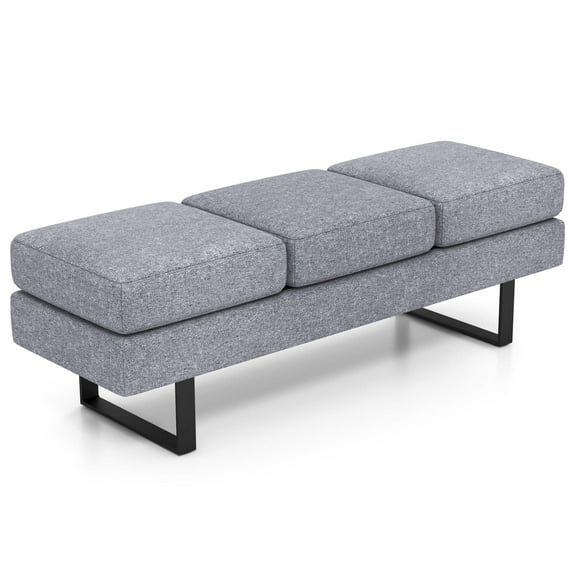 Costway Waiting Room Bench Seating with Metal Frame Leg Upholstered Reception Bench Grey